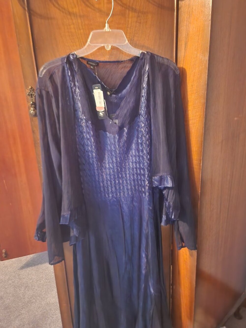 Komarov Navy Charmeuse Metallic Braided Pleated Dress Size XL